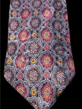 Handmade  Patterned Silk Tie - Pink & Yellow Medallion